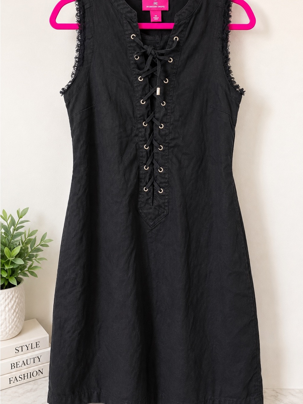 Trina Turk x INC Black Lace-Up Sleeveless Dress Size M